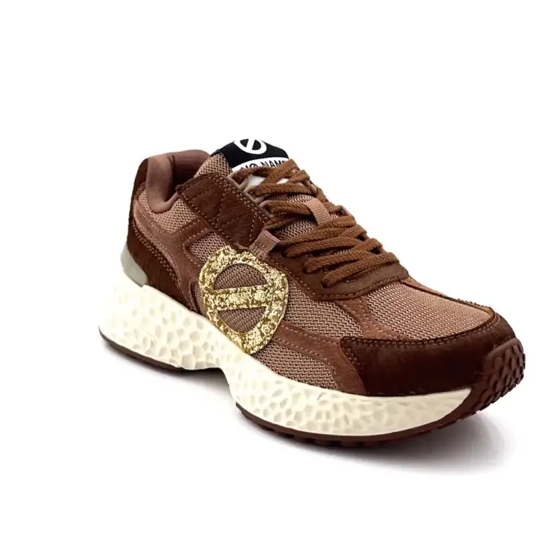 Baskets No Name Carter 2.0 Runner Daim & Poulain Marron Glitter Doré Ivoire Chaussures