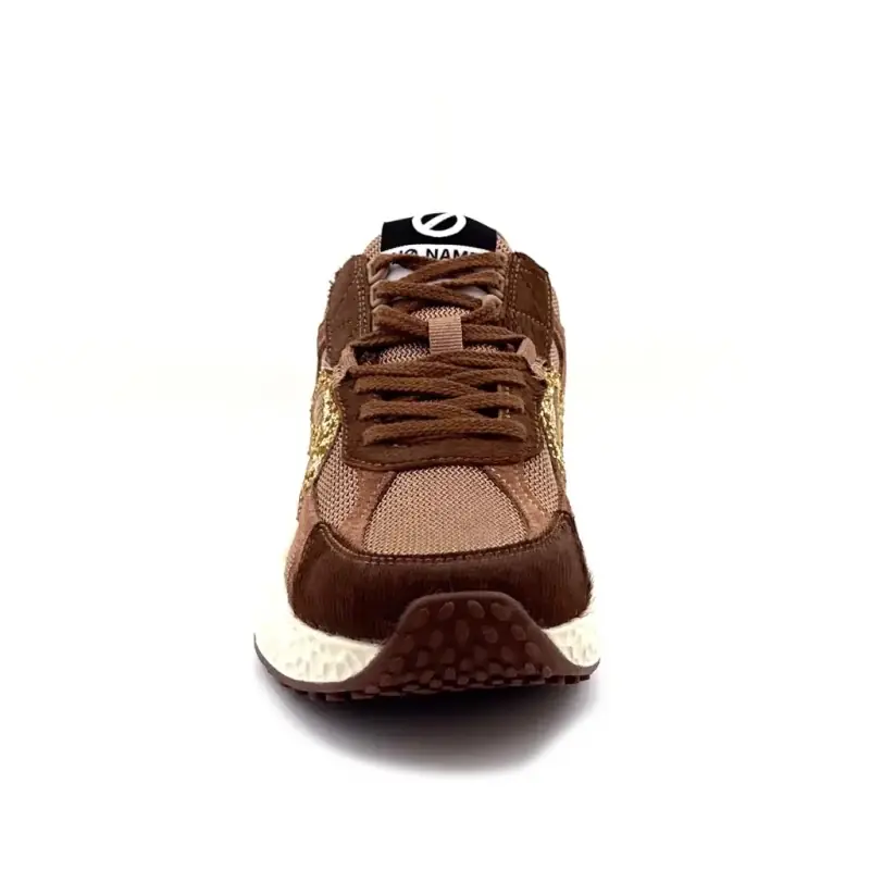 Buty sportowe No Name Carter 2.0 Runner z brązowego zamszu i skóry źrebięcej ze złotym brokatem Ivoire Chaussures
