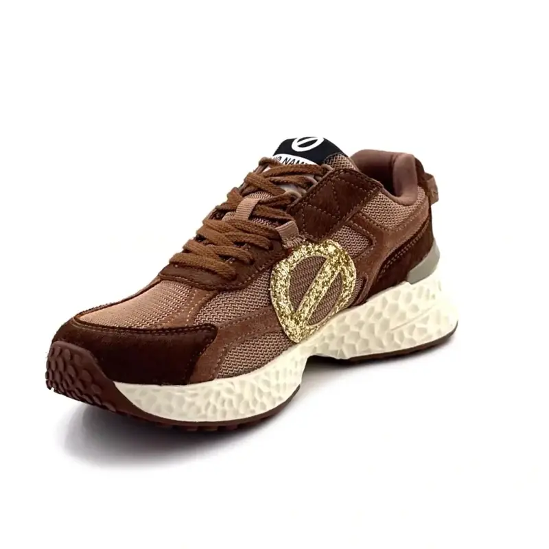 Baskets No Name Carter 2.0 Runner Daim & Poulain Marron Glitter Doré Ivoire Chaussures