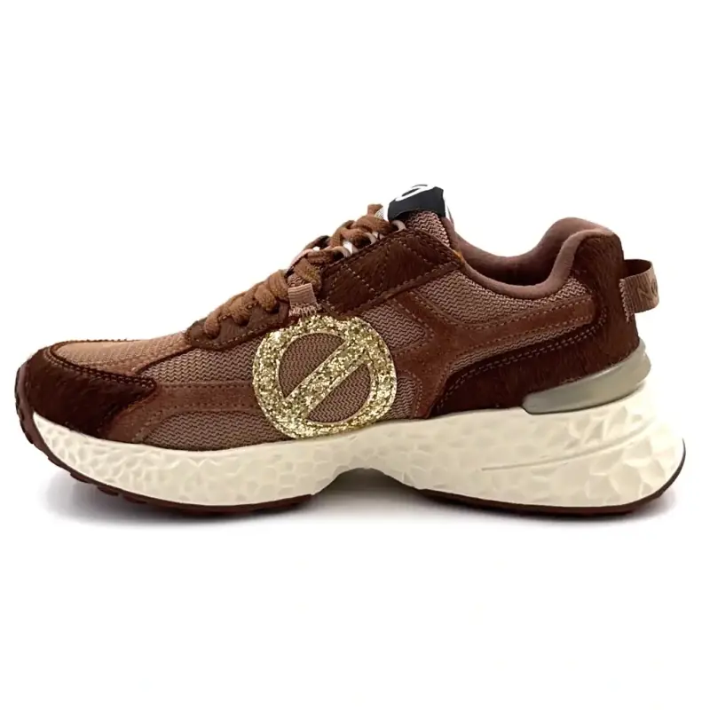 Baskets No Name Carter 2.0 Runner Daim & Poulain Marron Glitter Doré Ivoire Chaussures