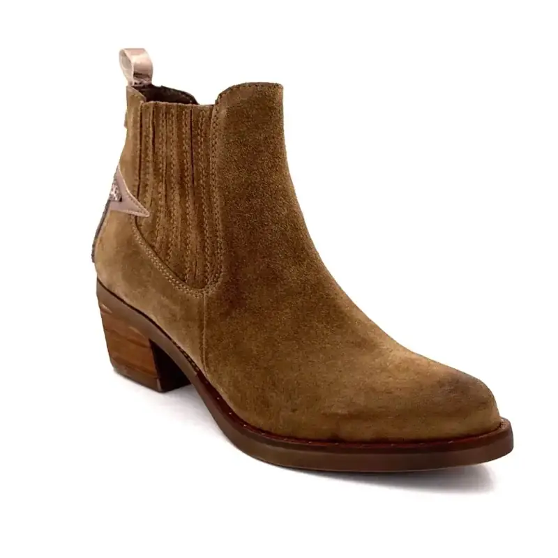 MKD Emily Hazelnut Suede Western Boots Ivoire Chaussures