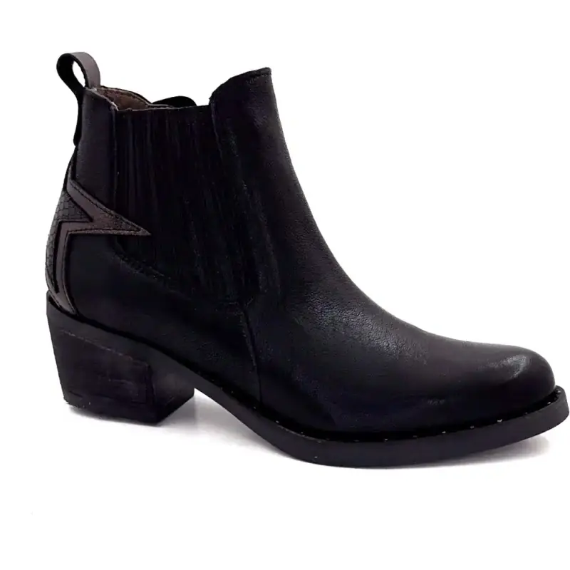 Botas de cowboy de couro preto Emily MKD Ivoire Chaussures
