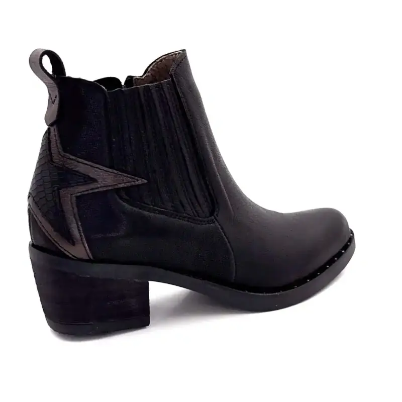 Botas de cowboy de couro preto Emily MKD Ivoire Chaussures
