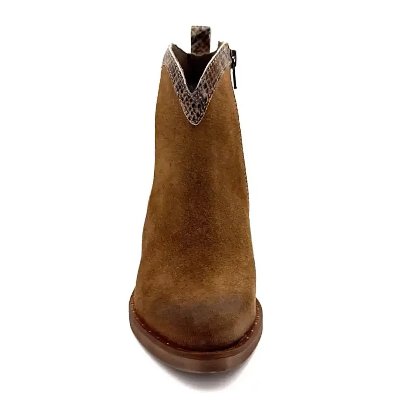 Bottines Santiags MKD Envie Daim Noisette Ivoire Chaussures