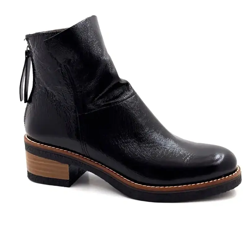 Botines MKD de charol negro color canela. Ivoire Chaussures