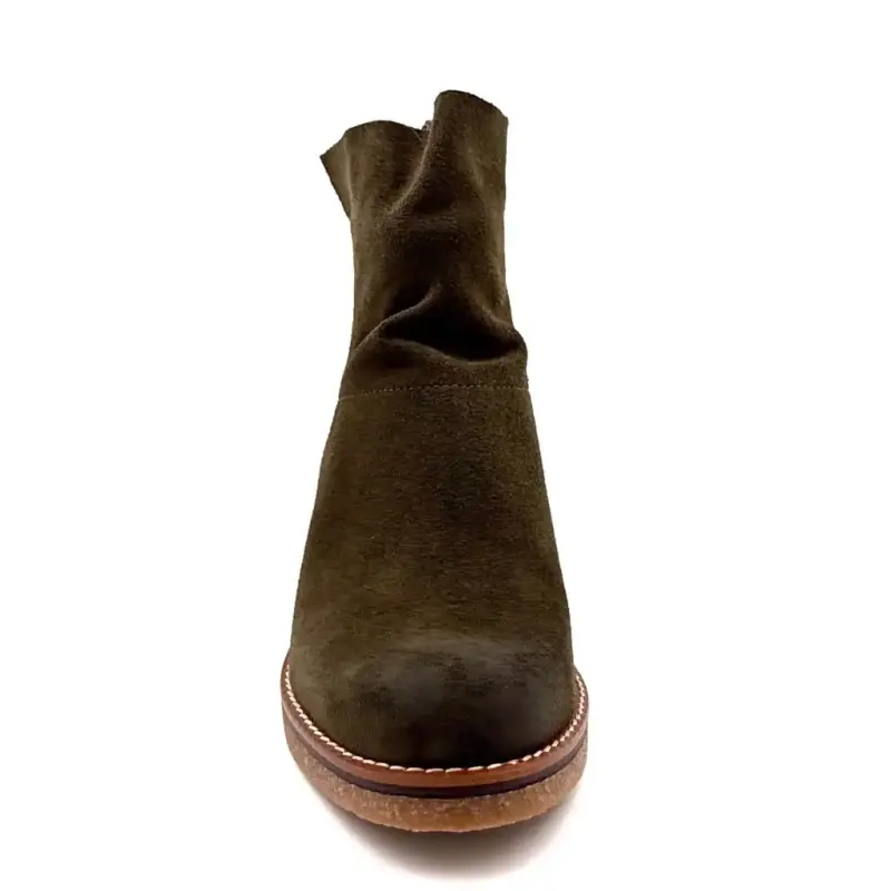 MKD Zimtfarbene Wildleder-Ankle-Boots mit Absatz in Khaki Ivoire Chaussures