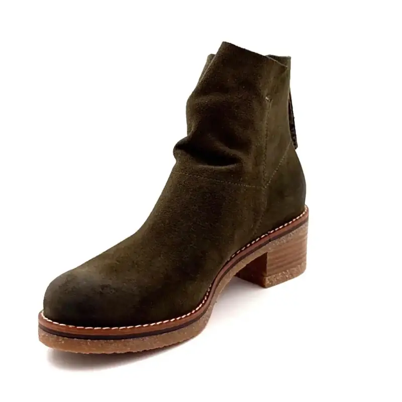 MKD Cinnamon Suede Khaki Heeled Ankle Boots Ivoire Chaussures