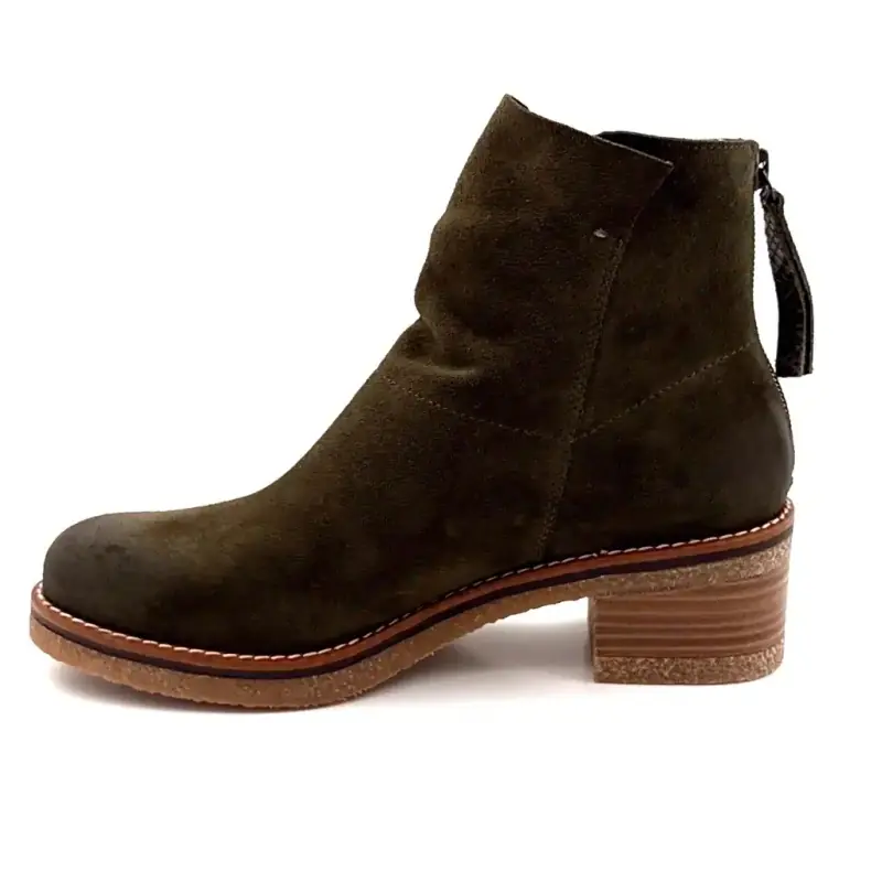 MKD Kanel Semsket Kaki Hæl Ankelstøvletter Ivoire Chaussures