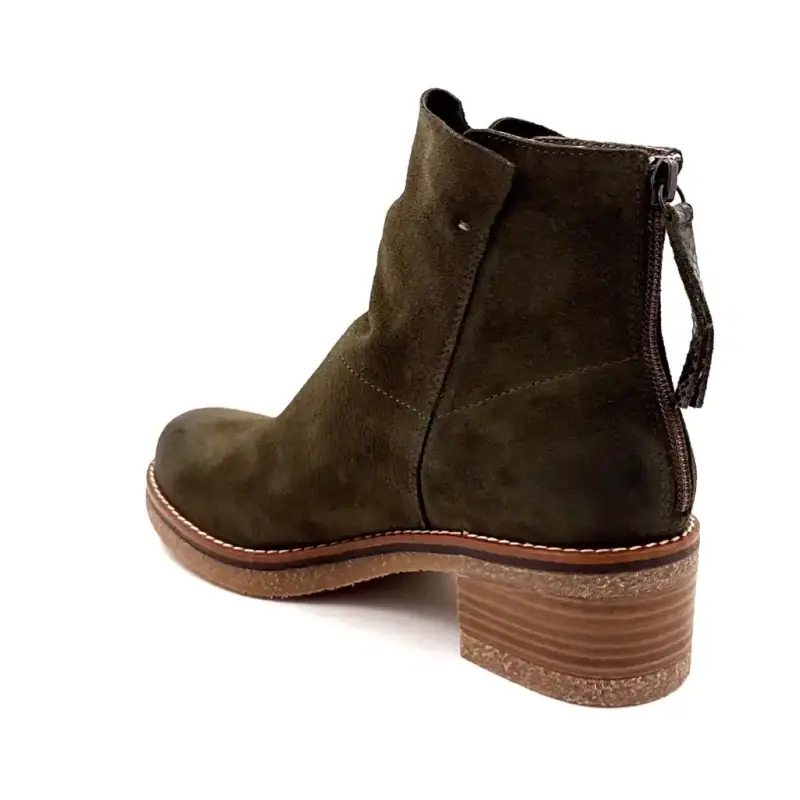 Bottines à Talons MKD Canelle Daim Kaki Ivoire Chaussures