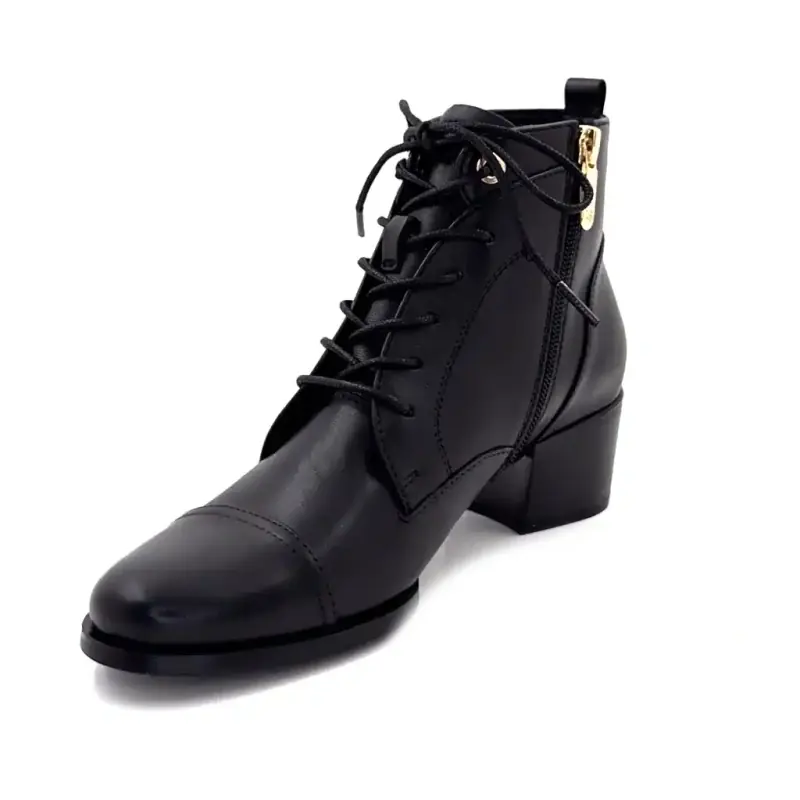 Jolene 36 Schwarze Leder-Ankle-Boots mit Absatz Regarde Le Ciel Ivoire Chaussures