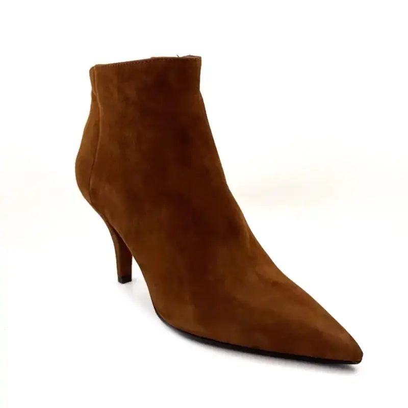 Chantal 3342 Camelkleurige suède enkellaarsjes met hak Ivoire Chaussures