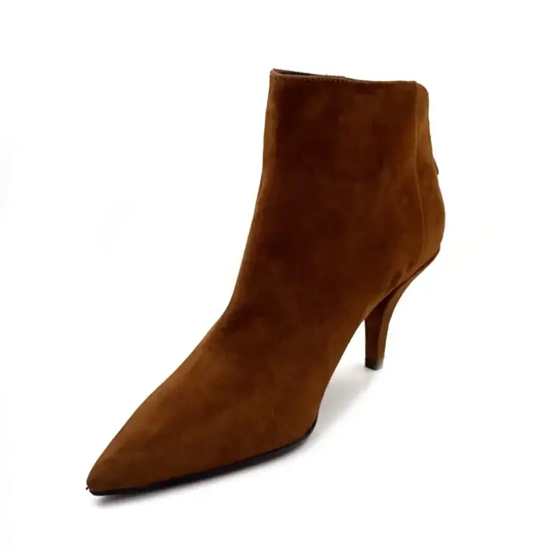 Chantal 3342 Camelkleurige suède enkellaarsjes met hak Ivoire Chaussures