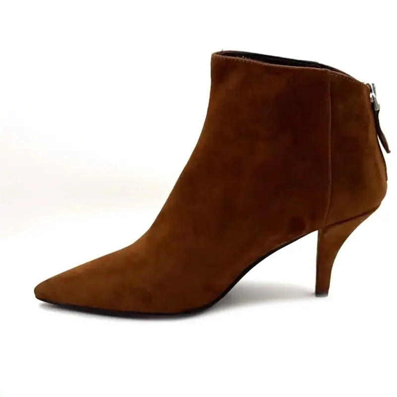 Chantal 3342 Camelowe botki zamszowe na obcasie Ivoire Chaussures