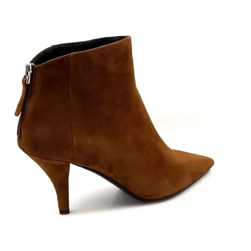 Chantal 3342 Camelkleurige suède enkellaarsjes met hak Ivoire Chaussures