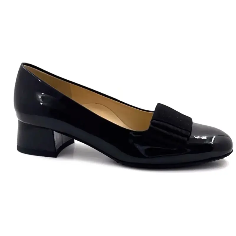 Ballerine à Talon Brunate S3-C 32066 Cuir Vernis Noir Ivoire Chaussures