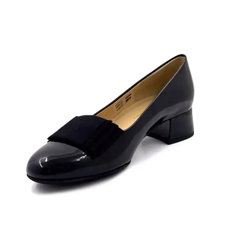 Ballerine à Talon Brunate S3-C 32066 Cuir Vernis Noir Ivoire Chaussures