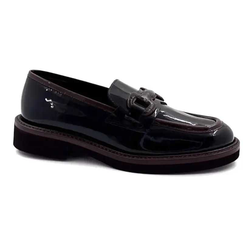 Ivoire loafers L592M 43595 Svart og brunt lakkskinn Ivoire Chaussures