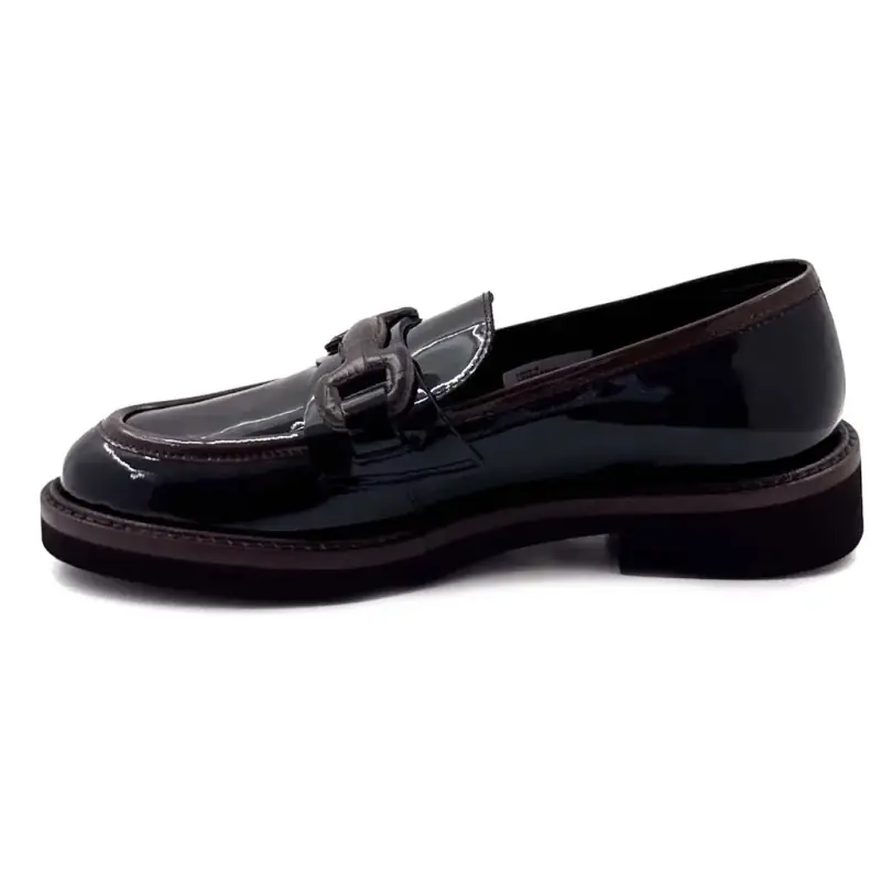 Mocasines Ivoire L592M 43595, piel charol negra y marrón. Ivoire Chaussures