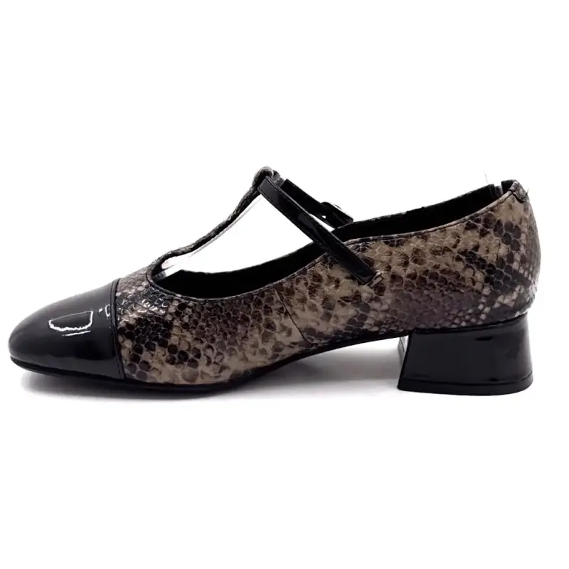 Ivoire Salomé Ballerina Flats 38436-c1 Couro Taupe com Padrão de Réptil Ivoire Chaussures