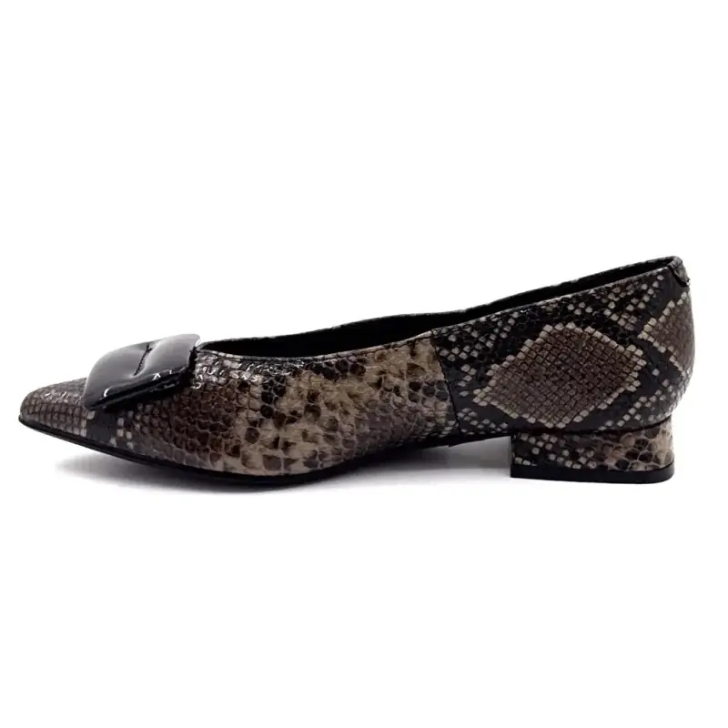 Ivoire Ballerina Flat 2767-c2 Taupe Reptile Pattern Leather Ivoire Chaussures