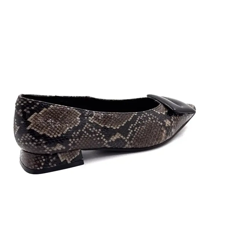 Ivoire Ballerina Flat 2767-c2 Taupe Reptile Pattern Leather Ivoire Chaussures