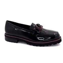 Mocassins de couro envernizado preto e bordô Ivoire 15-27120-2 - %shop-name%