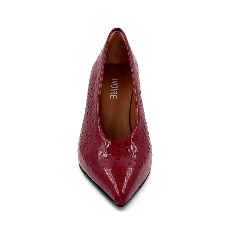 Escarpins Ivoire S244 F067 Cuir D'autruche Bordeaux Vernis Ivoire Chaussures