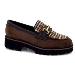 Mocassins de camurça marrom Ivoire 2033-209 com estampa pied-de-poule