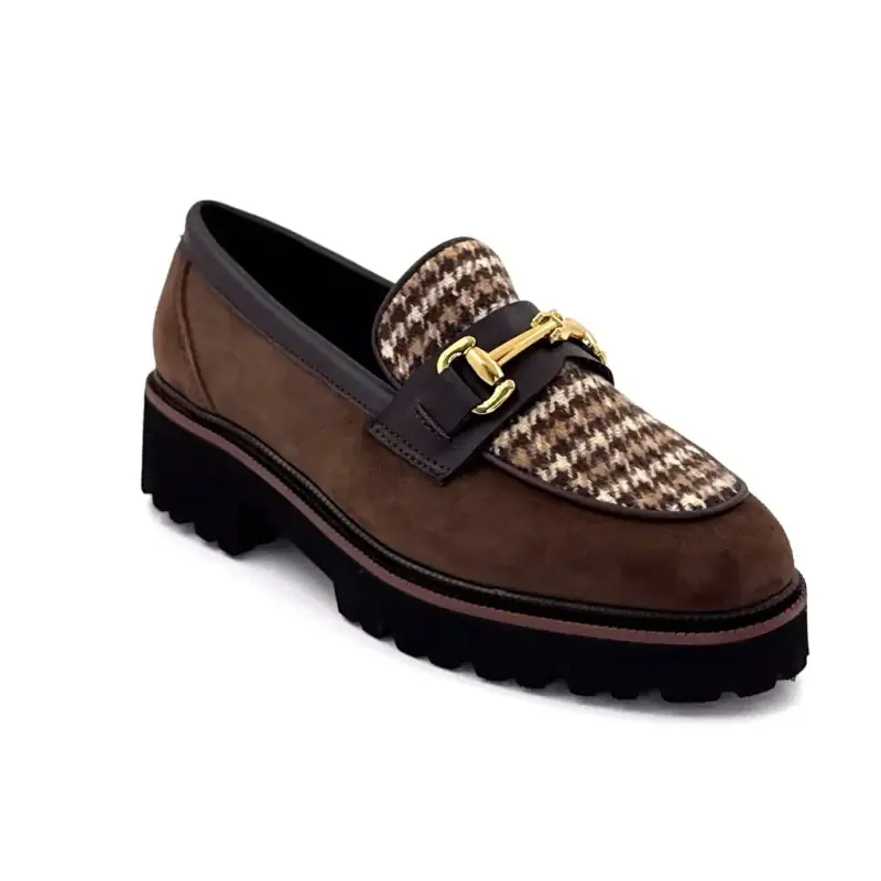 Ivoire moccasins 2033-209 Brown suede Houndstooth pattern Ivoire Chaussures