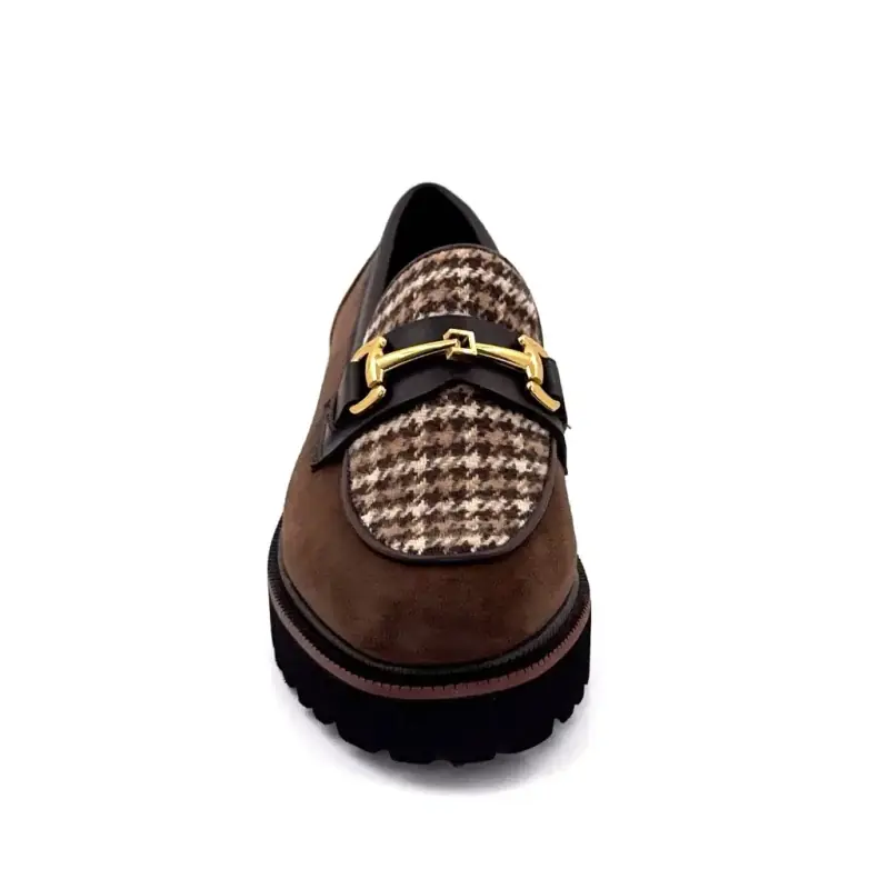 Ivoire moccasins 2033-209 Brown suede Houndstooth pattern Ivoire Chaussures