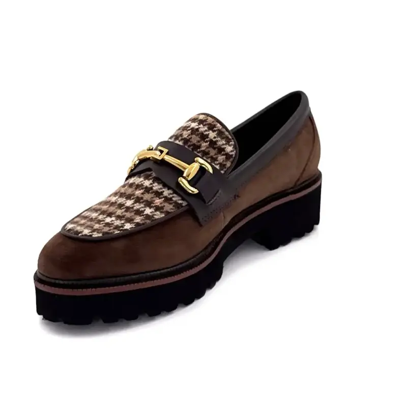 Ivoire moccasins 2033-209 Brown suede Houndstooth pattern Ivoire Chaussures