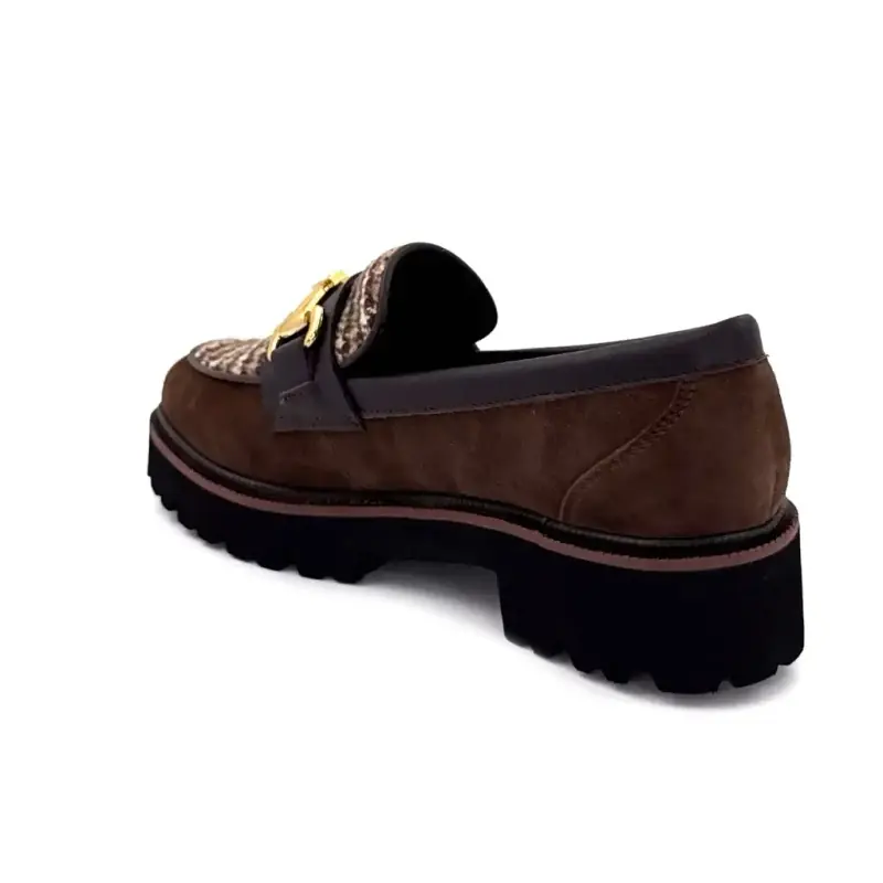Mocassins Ivoire 2033-209 em camurça marrom com estampa pied-de-poule Ivoire Chaussures