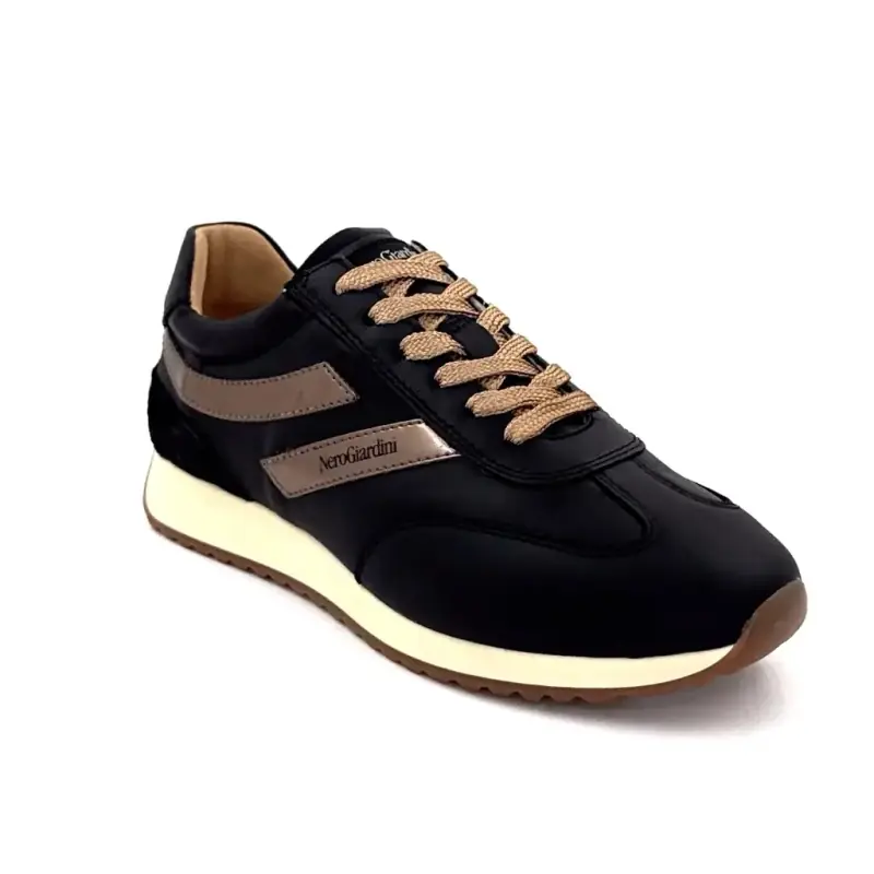 Basket Nero Giardini 17320 Cuir Noir Ivoire Chaussures