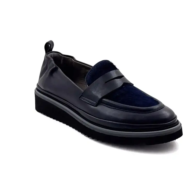 Mocassin XSA 0501 Cuir Marine & Poulain Marine Ivoire Chaussures