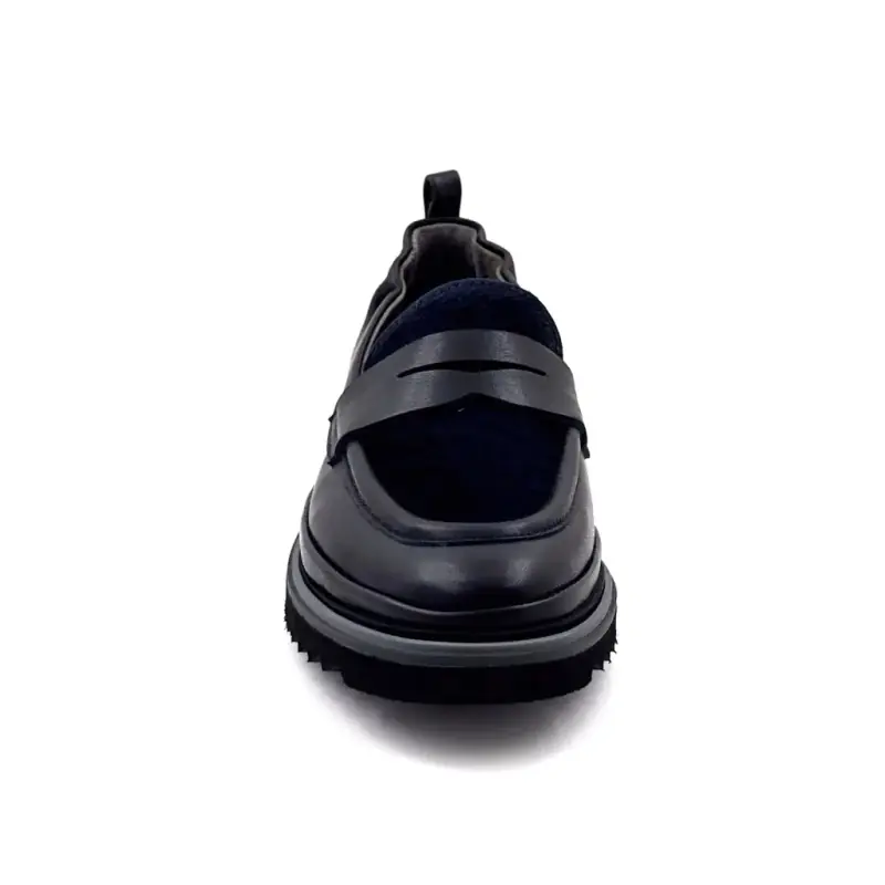 Mocassim XSA 0501 em couro azul-marinho e couro Pogskin azul-marinho Ivoire Chaussures