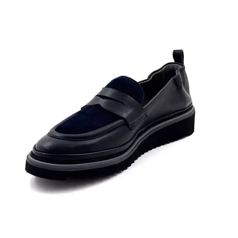 XSA 0501 Navy Leather & Navy Pogskin Moccasin Ivoire Chaussures