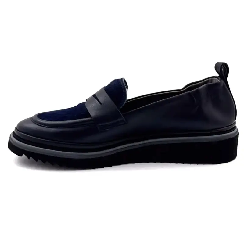Mocassino XSA 0501 in pelle blu navy e pogskin blu navy Ivoire Chaussures