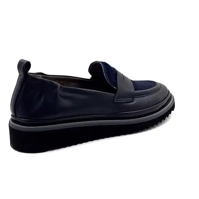 XSA 0501 Navy Leather & Navy Pogskin Moccasin Ivoire Chaussures