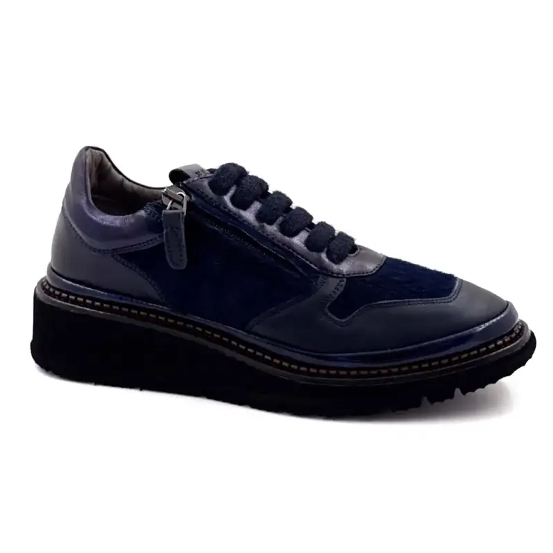XSA 9703 Trampki z zamkiem błyskawicznym ze skóry granatowej i granatowej skóry pogskin Ivoire Chaussures