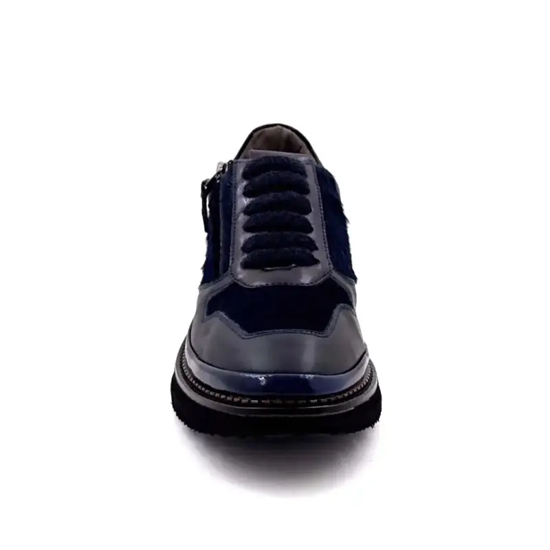 XSA 9703 Trampki z zamkiem błyskawicznym ze skóry granatowej i granatowej skóry pogskin Ivoire Chaussures