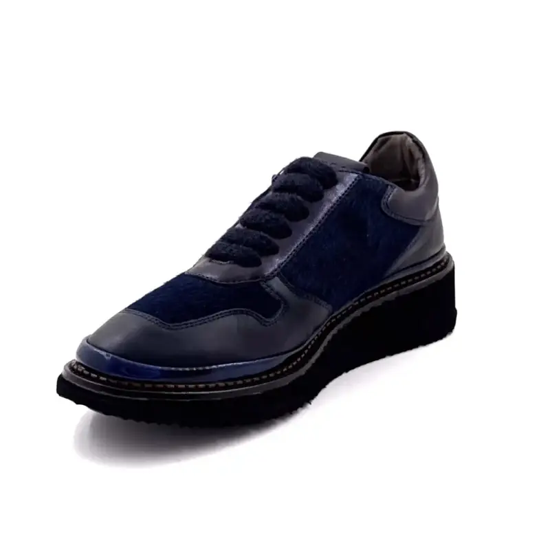 XSA 9703 Trampki z zamkiem błyskawicznym ze skóry granatowej i granatowej skóry pogskin Ivoire Chaussures