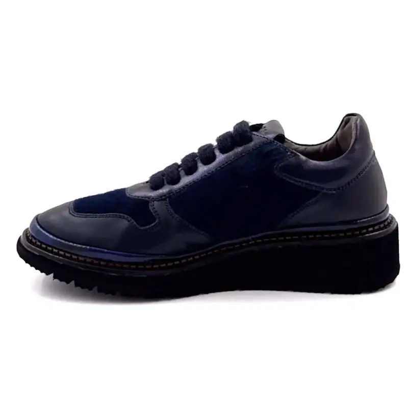 XSA 9703 Trampki z zamkiem błyskawicznym ze skóry granatowej i granatowej skóry pogskin Ivoire Chaussures
