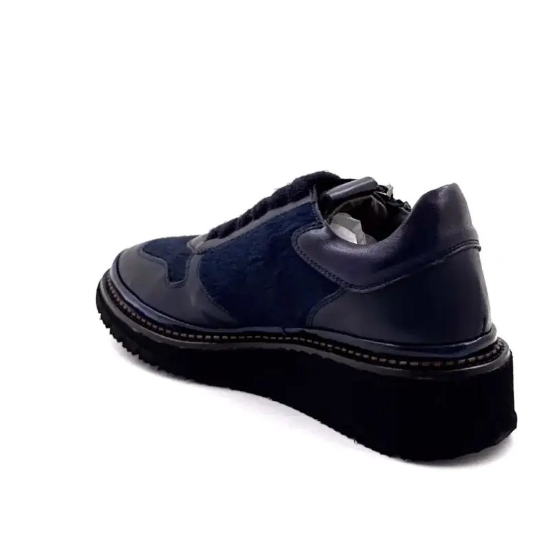 XSA 9703 Trampki z zamkiem błyskawicznym ze skóry granatowej i granatowej skóry pogskin Ivoire Chaussures