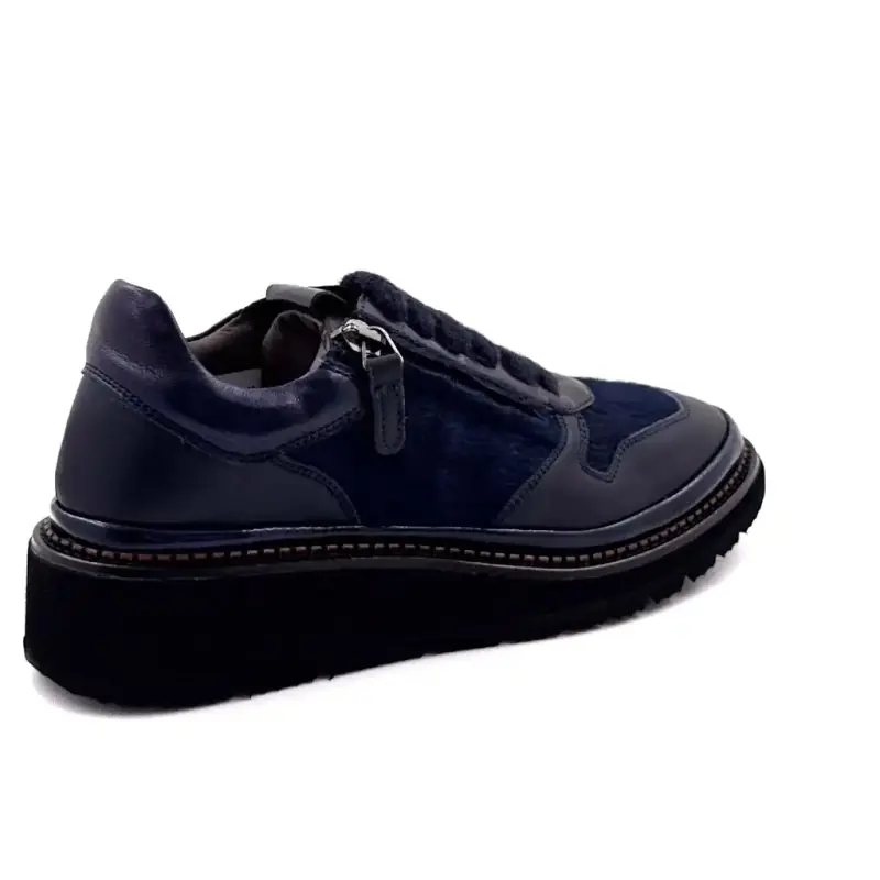 XSA 9703 Trampki z zamkiem błyskawicznym ze skóry granatowej i granatowej skóry pogskin Ivoire Chaussures