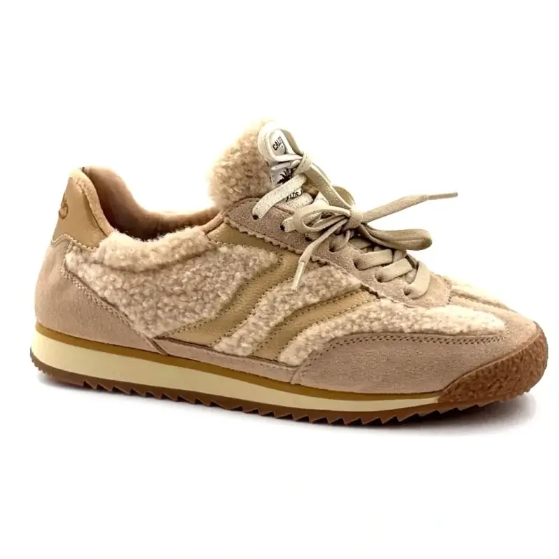 Sneakers MRP Utah in pelle scamosciata e montone beige e oro Ivoire Chaussures