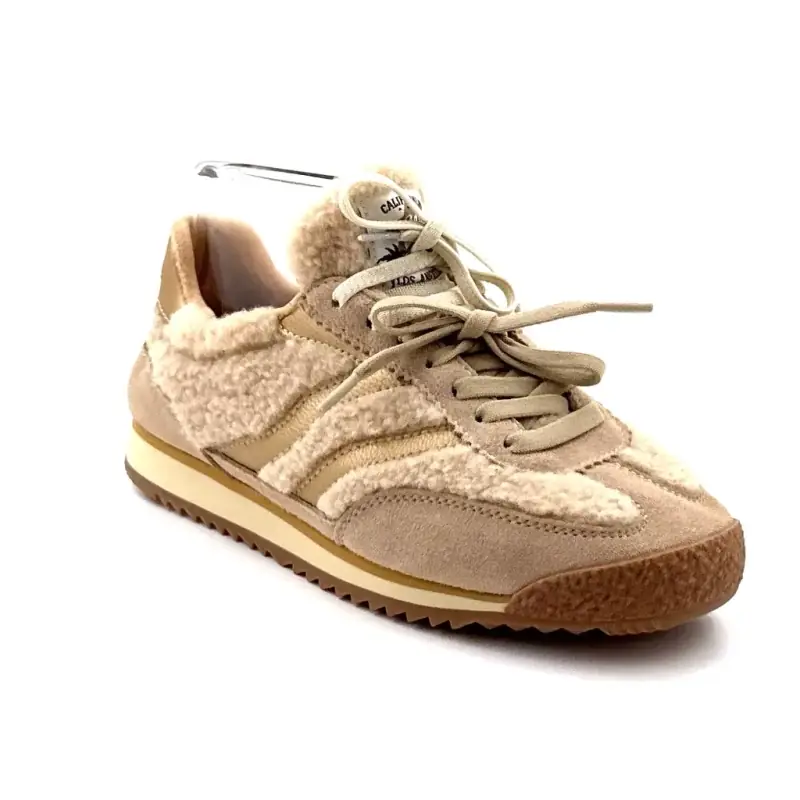 Zapatillas MRP Utah de ante y piel de oveja en color beige y dorado. Ivoire Chaussures