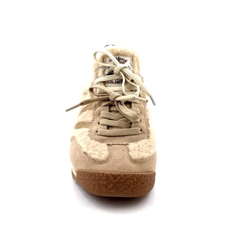 Zapatillas MRP Utah de ante y piel de oveja en color beige y dorado. Ivoire Chaussures