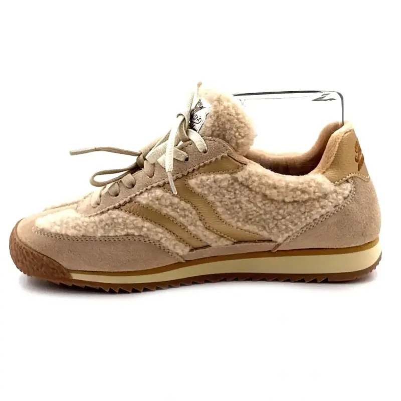 Zapatillas MRP Utah de ante y piel de oveja en color beige y dorado. Ivoire Chaussures
