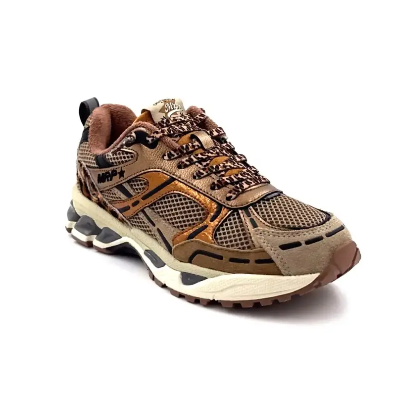 Zapatillas deportivas MRP Melrose de piel multicolor metalizada y ante color topo. Ivoire Chaussures