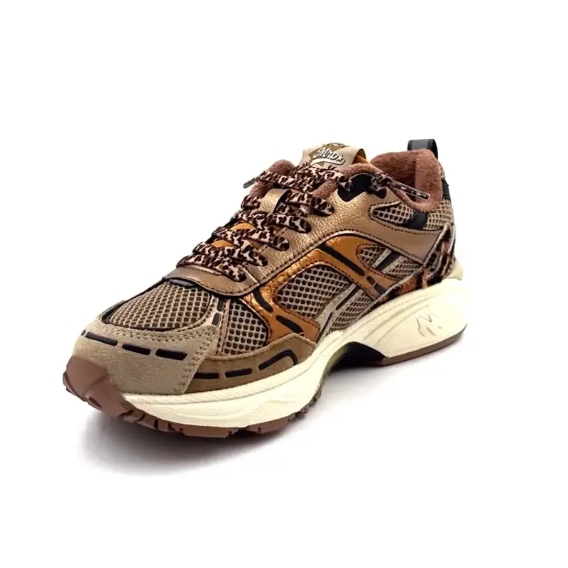 Zapatillas deportivas MRP Melrose de piel multicolor metalizada y ante color topo. Ivoire Chaussures